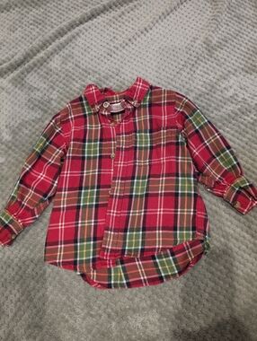 Hanna Andersson 90 Boys Button Down Red Plaid Long Sleeve Shirt